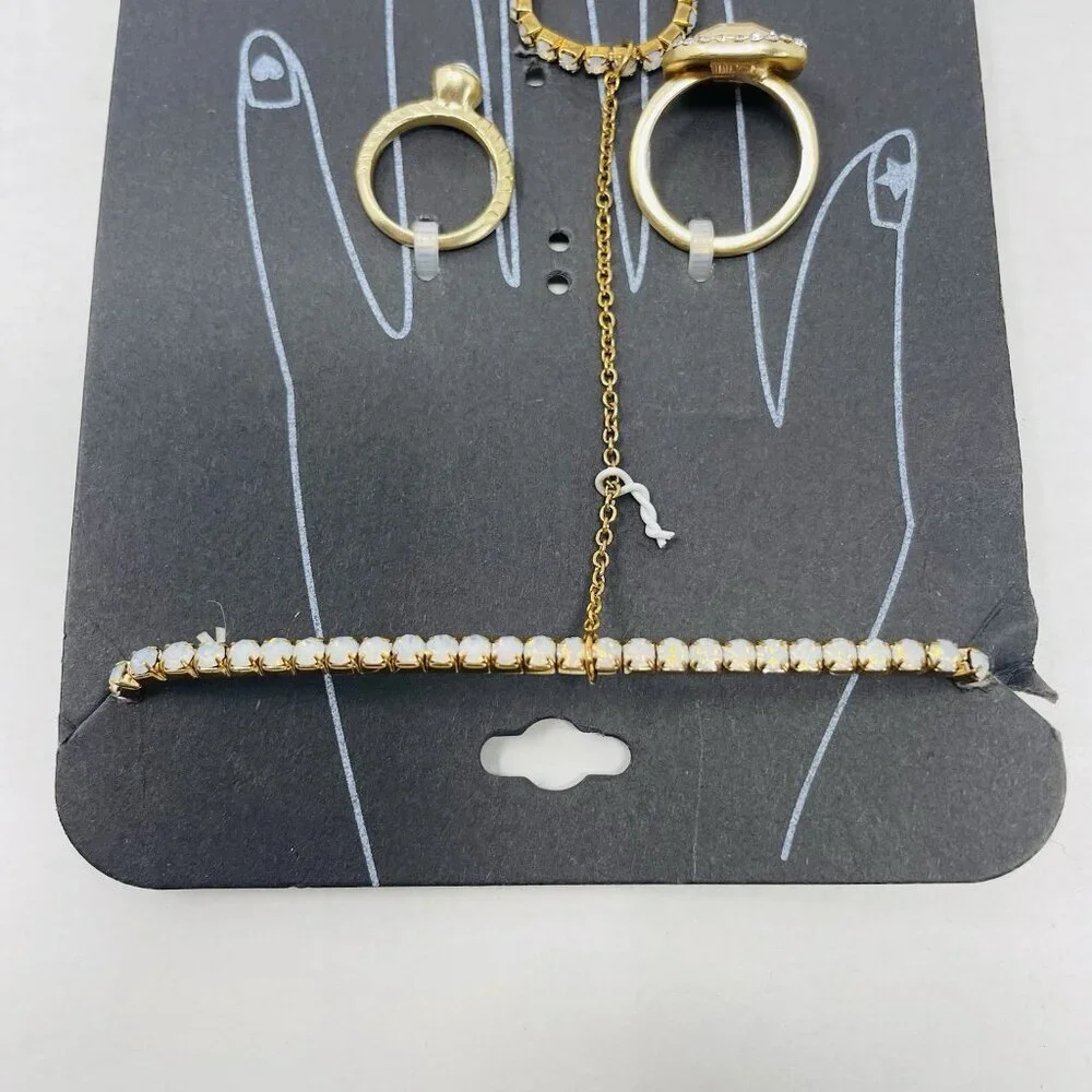 G by Gennaro Womens‎ Size 7 Gold Tone Stretch Bracelet with Ring Chain & 2 Rings